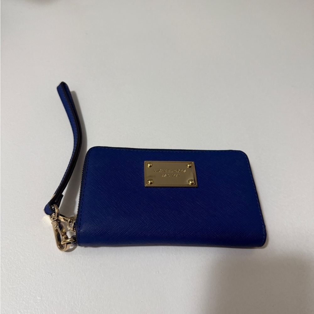 Micheal kors Blue Wristlet with Gold Accents